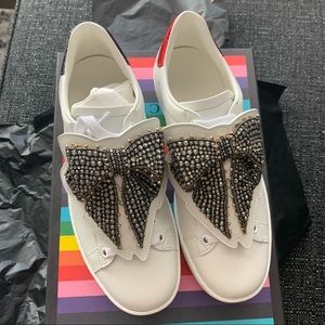 GUCCI New Ace Sneakers Crystal Bow Shoes